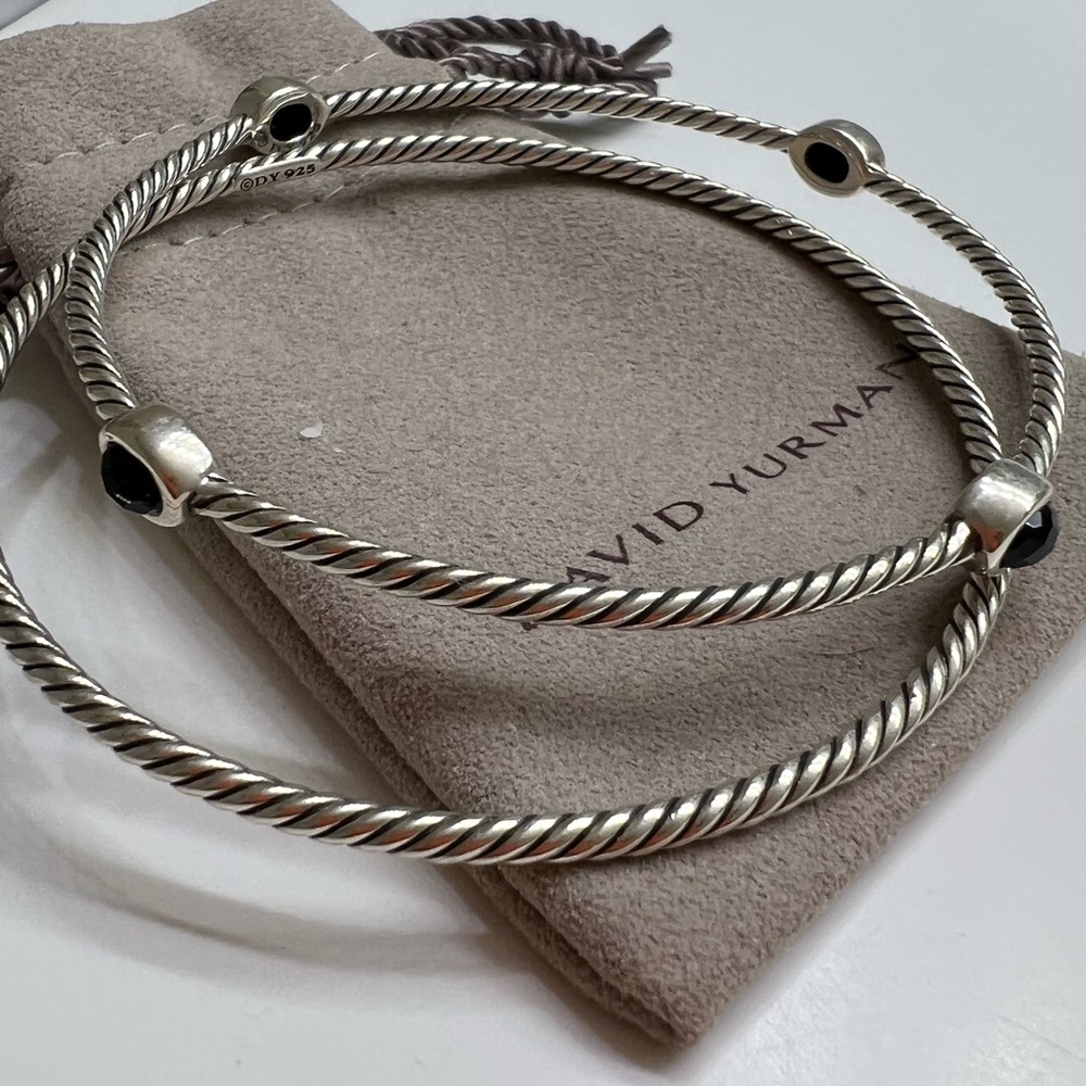 David Yurman | Confetti 4 Station Bangle Set of 2 Bracelets | Black Onyx Silver
